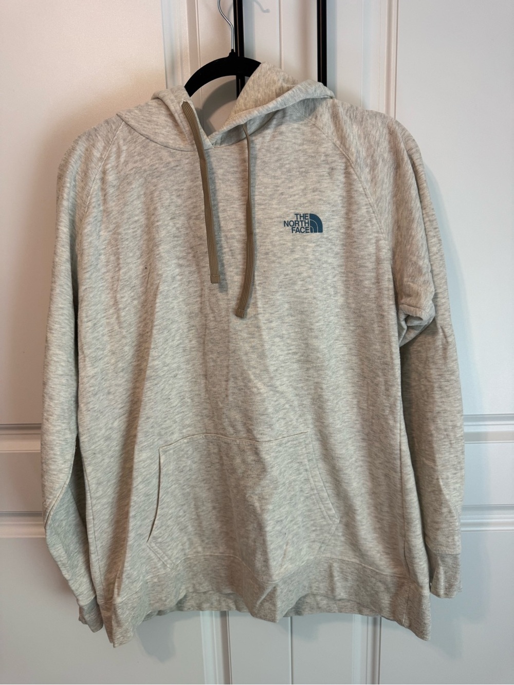 The North Face Heather Gray Pullover Hoodie with Blue Logo
